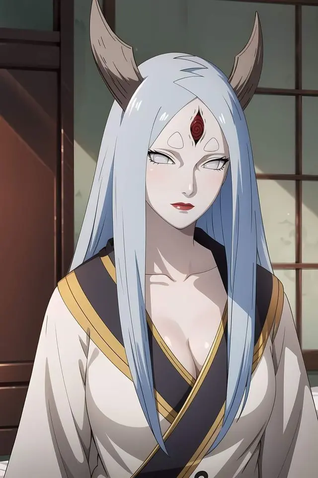 AI depiction of Kaguya's elegant white kimono