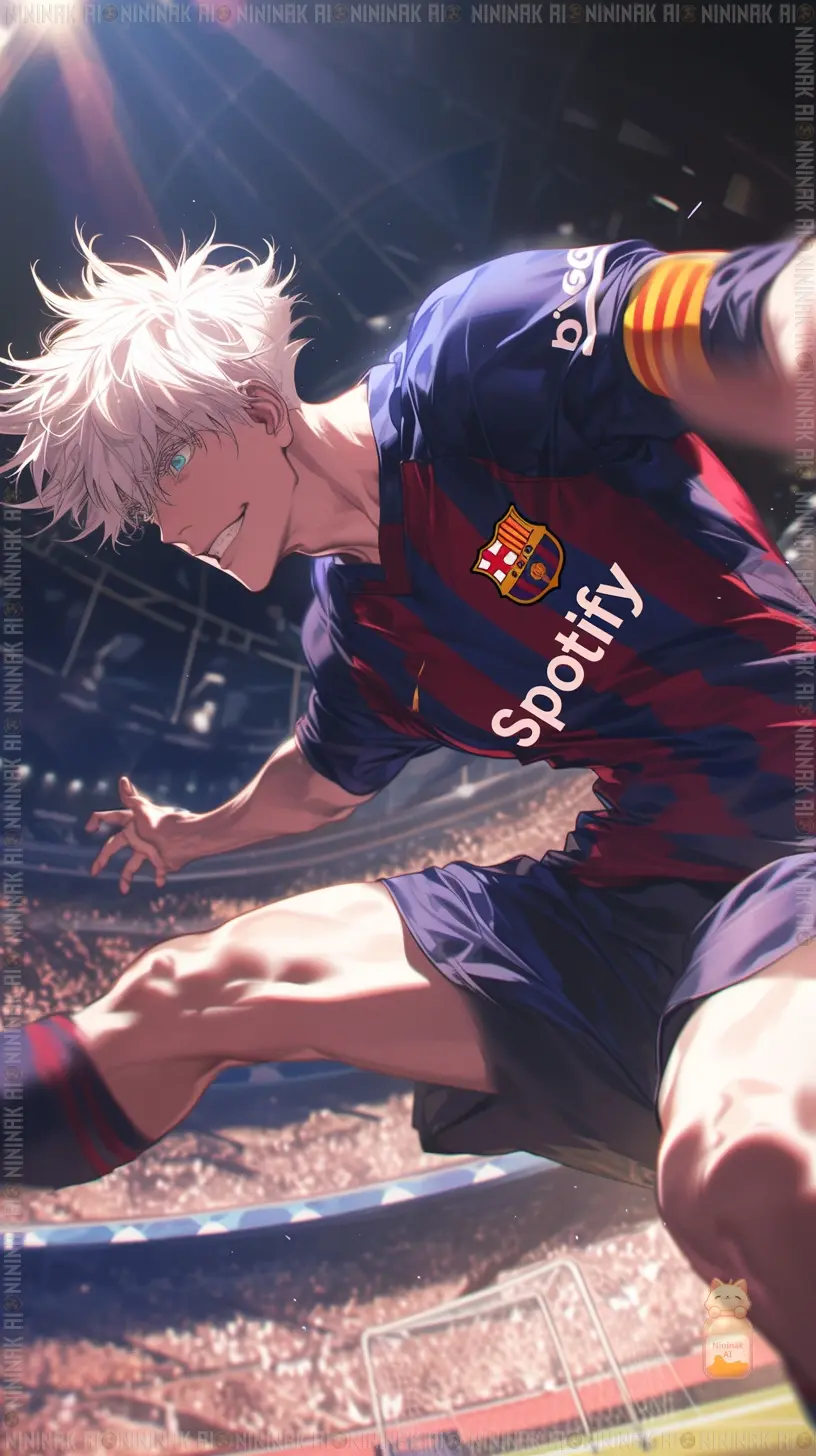 Gojo Satoru as a confident soccer midfielder