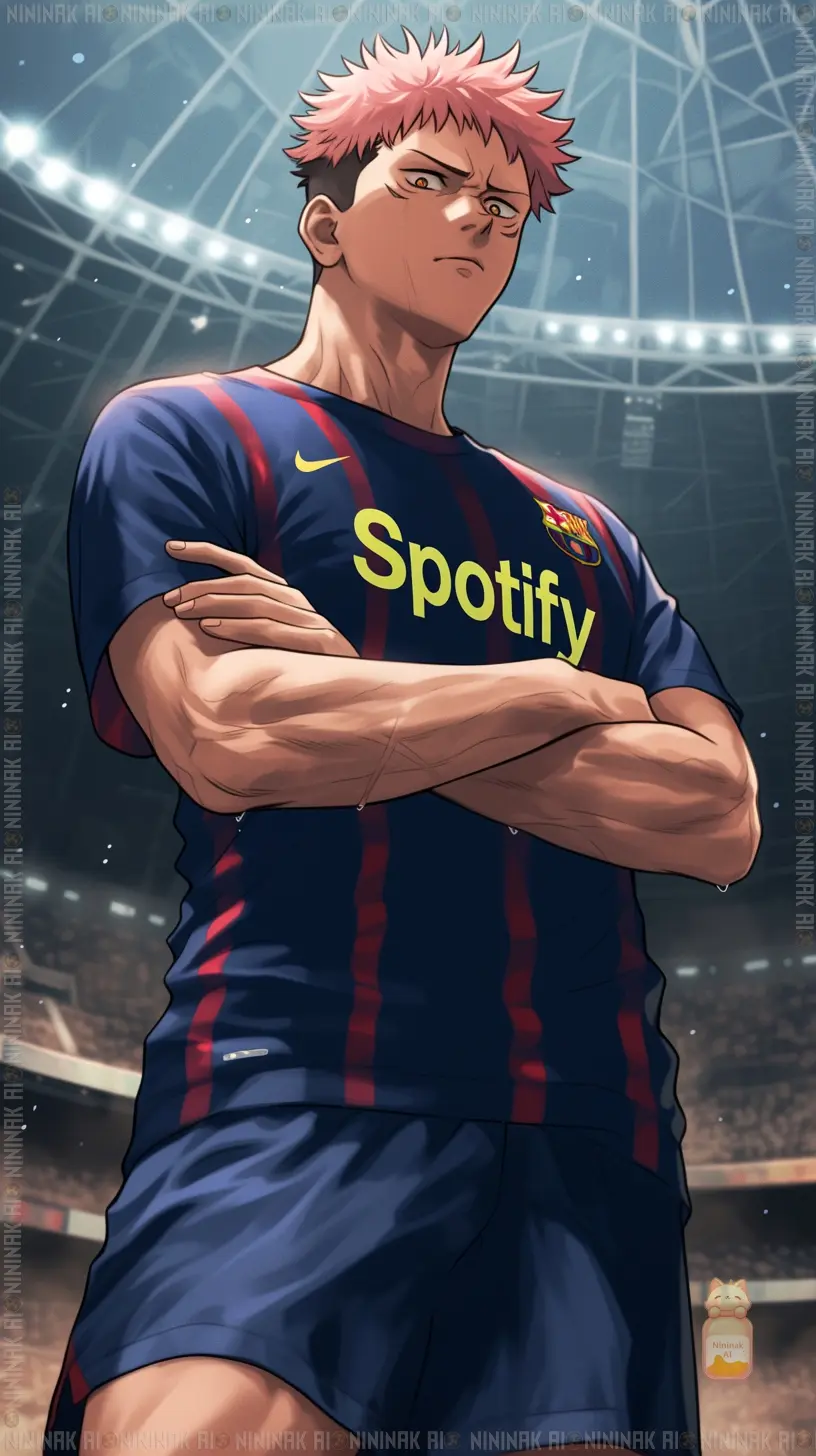AI-generated image of anime characters as soccer players