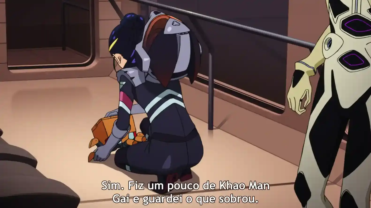 Nyan preparing traditional Thai dish Khao Man Gai (chicken with rice) in Gundam GquuuuuuX