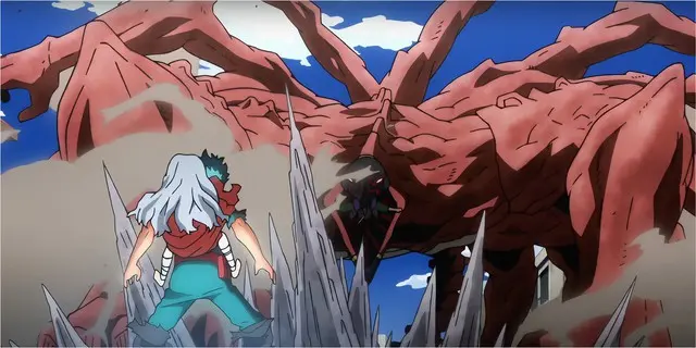 Deku unleashing One For All against Overhaul in My Hero Academia