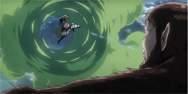 Levi Ackerman fighting Beast Titan in Attack on Titan