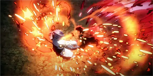 Tanjiro and Nezuko fighting Rui in Demon Slayer