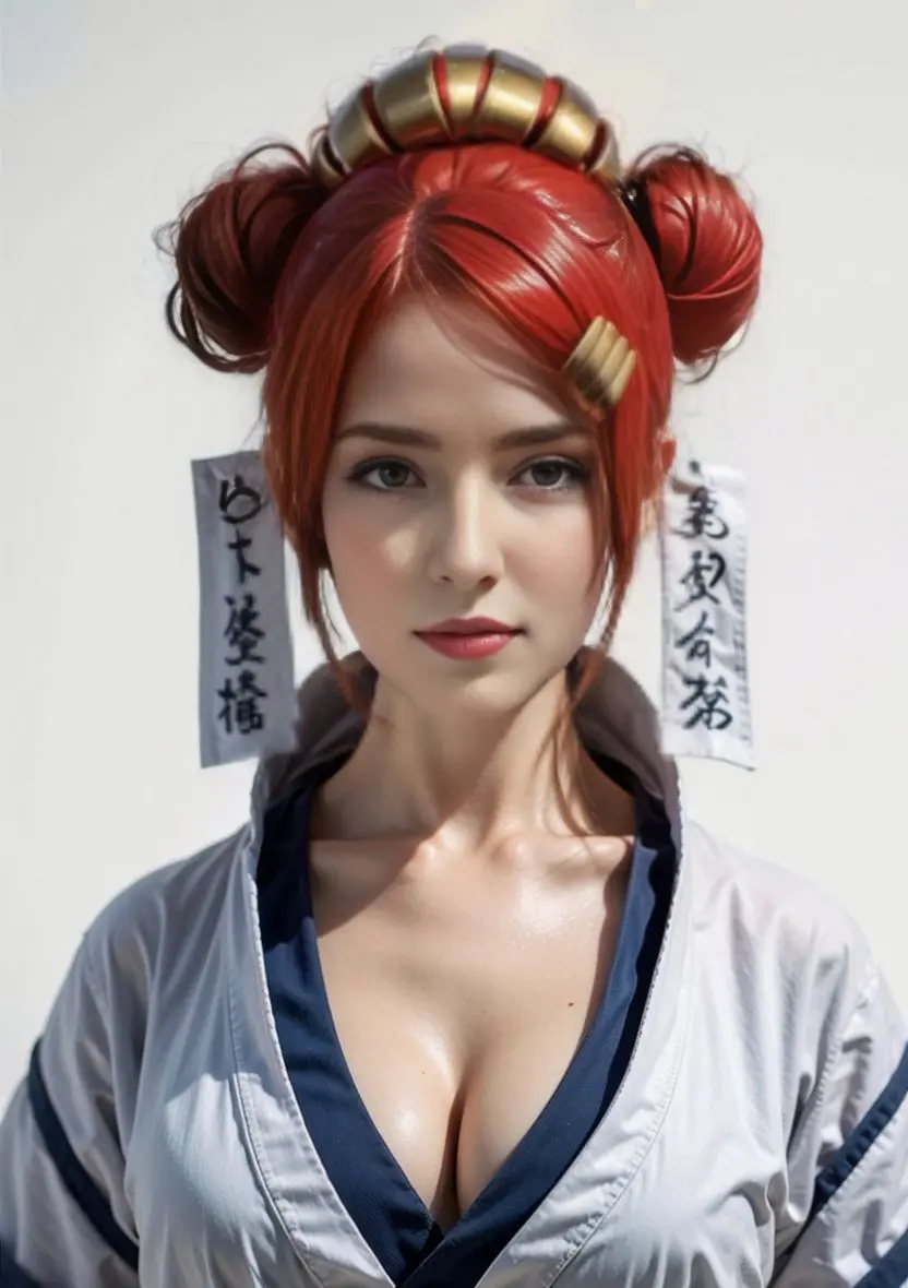 AI rendition of Uzumaki Mito with vibrant red hair