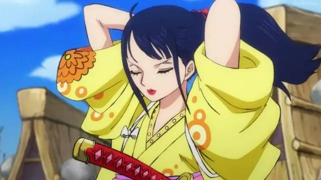 O-Kiku fighting alongside the Nine Red Scabbards