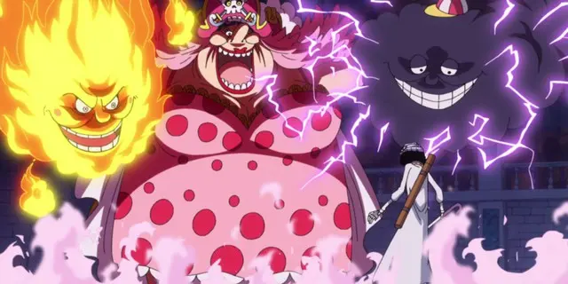 Big Mom using her Devil Fruit powers to confront Brook