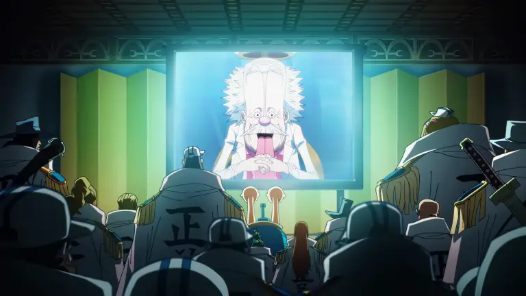 Navy officers watching Vegapunk's broadcast