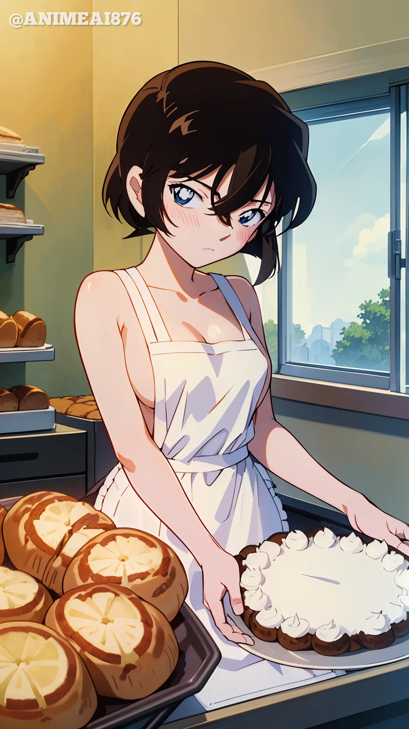 Haibara Ai in a white apron