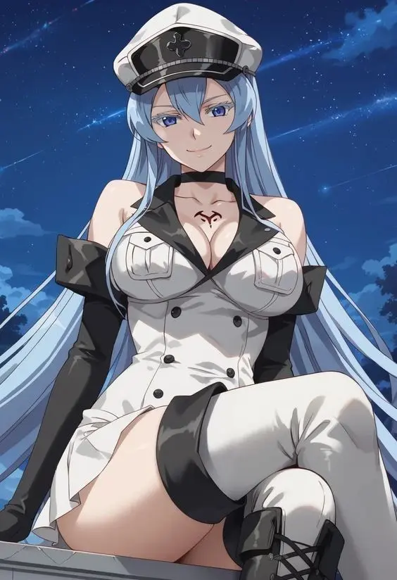 Esdeath recreated by AI with icy blue hair
