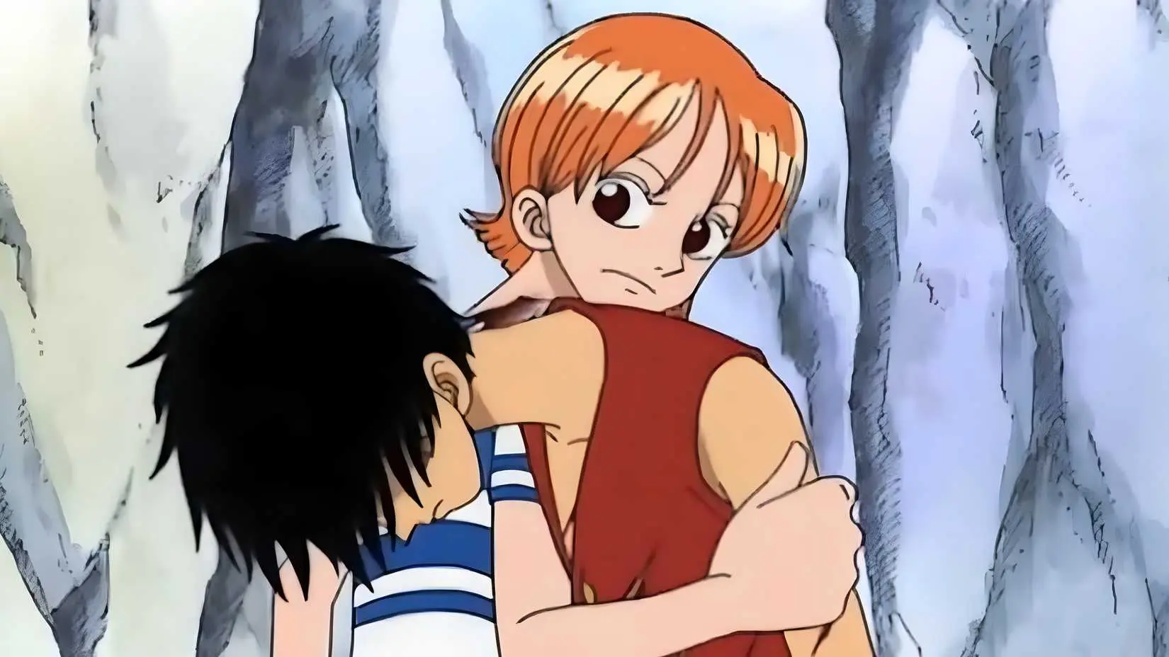 Nami supporting Luffy in One Piece