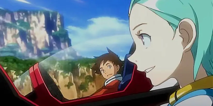 Eureka and Renton piloting Nirv mech in Eureka Seven