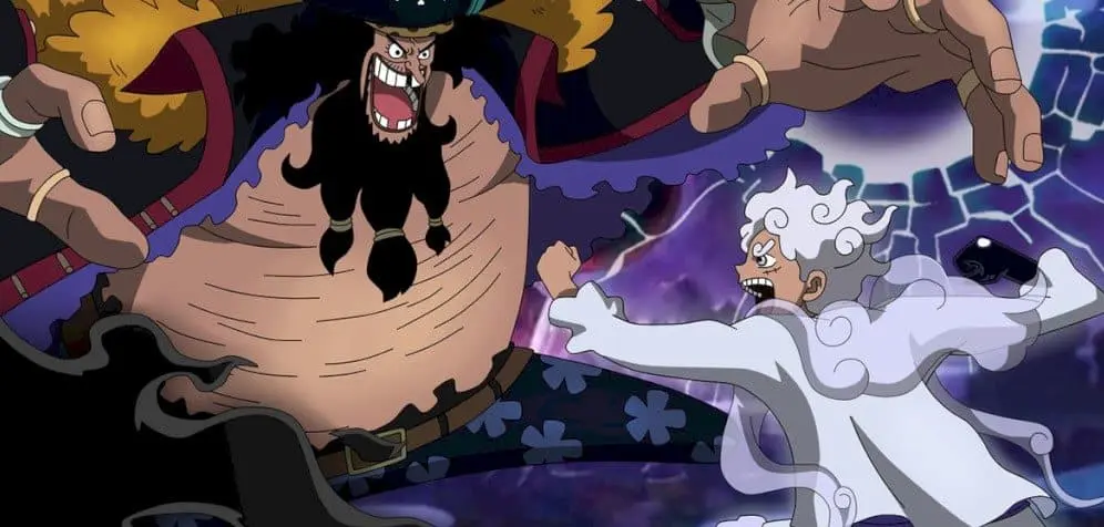 Luffy fighting Blackbeard in One Piece