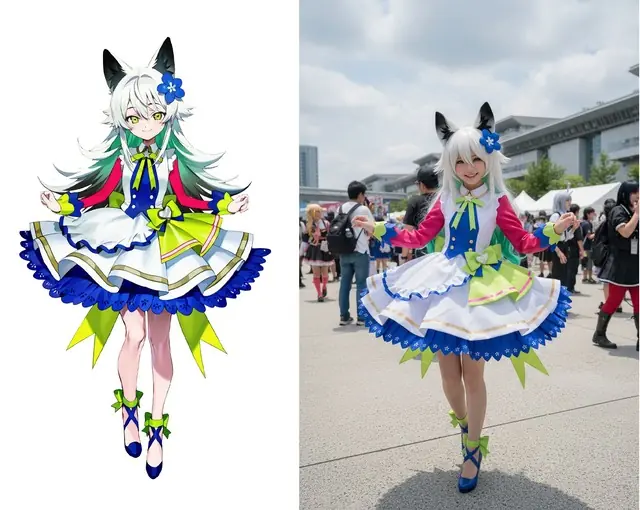 Example of Nano Banana transforming 2D art into cosplay