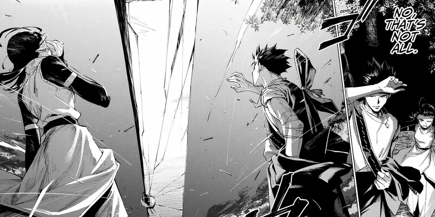 Yuka and Tsurugi Okkotsu shield their eyes as they look at the Simurian spaceship in Jujutsu Kaisen Modulo Chapter 2