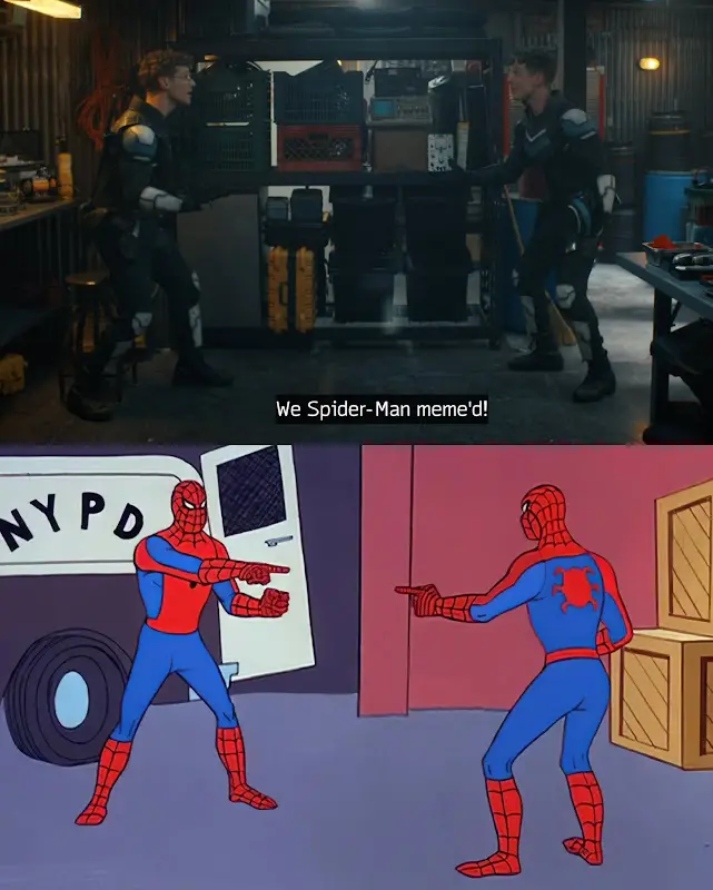 Scene of two Vigilante versions meeting, styled like the famous Spider-Man meme - Image: Internet.