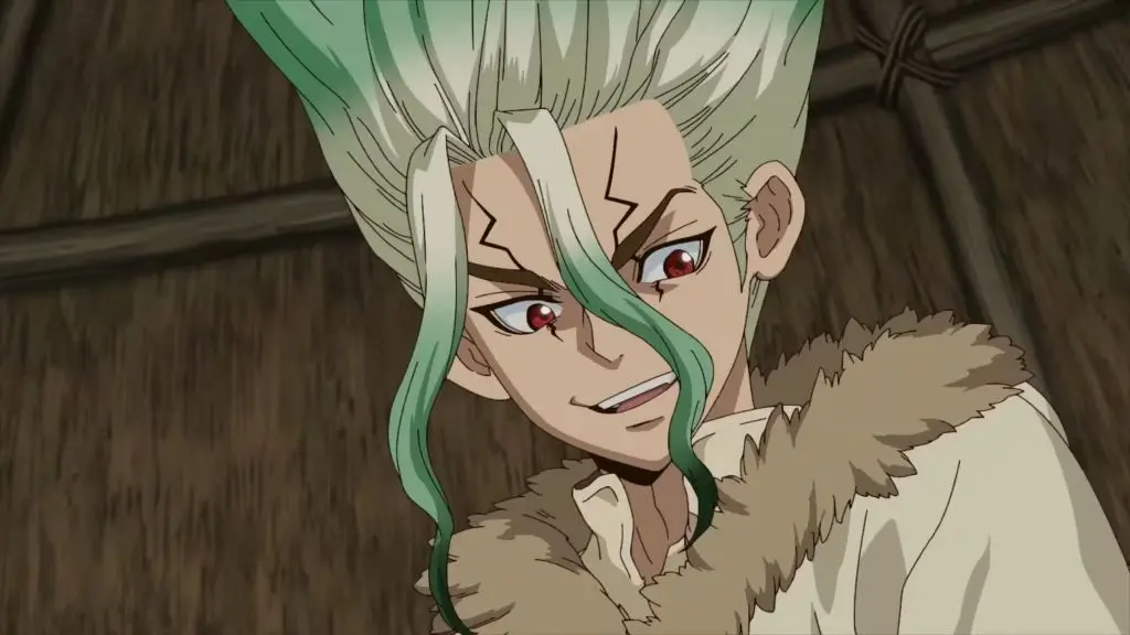 Dr. Stone anime scene featuring Senku