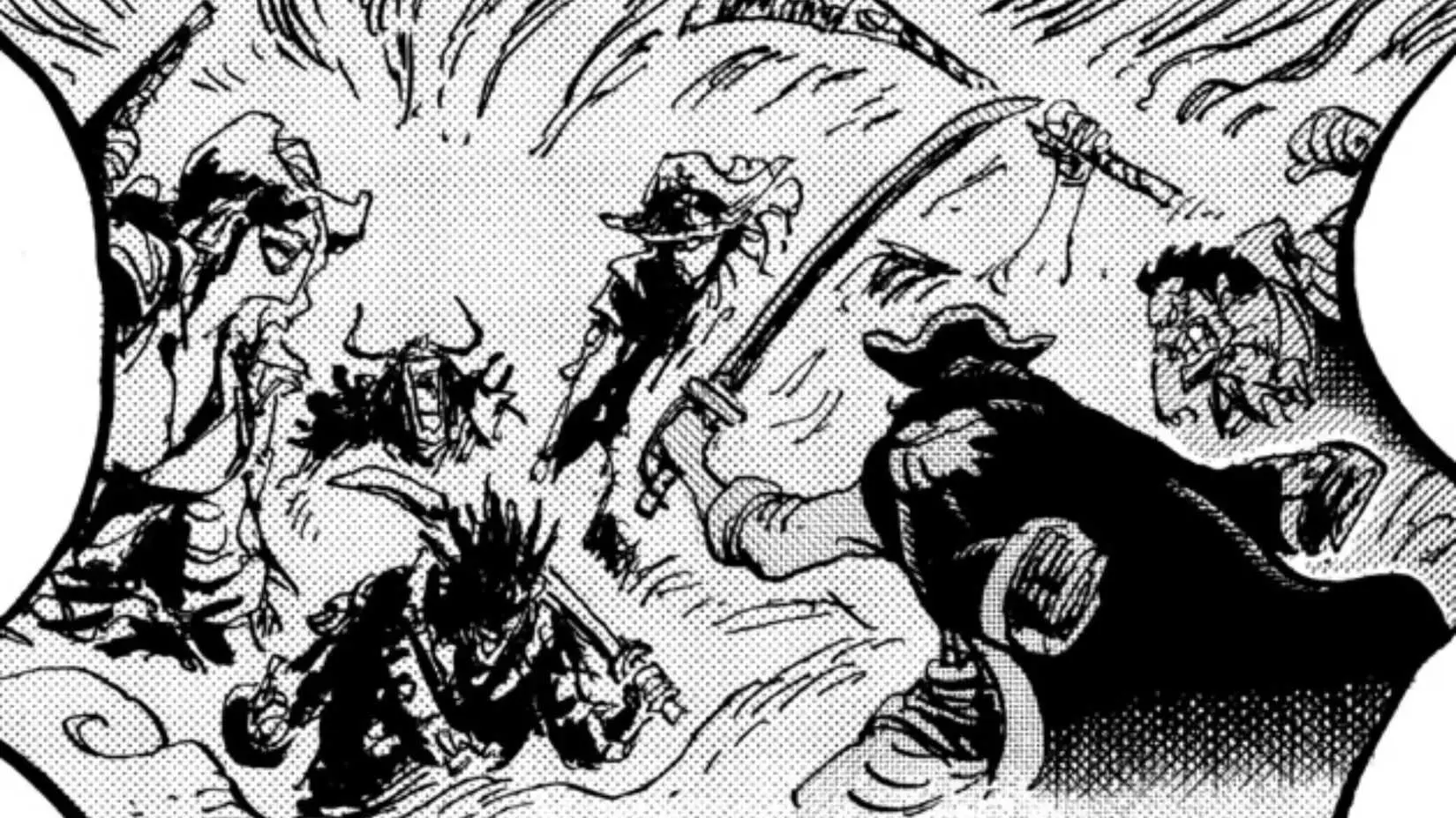 Garp and Roger fight the Rocks Pirates at God Valley in One Piece