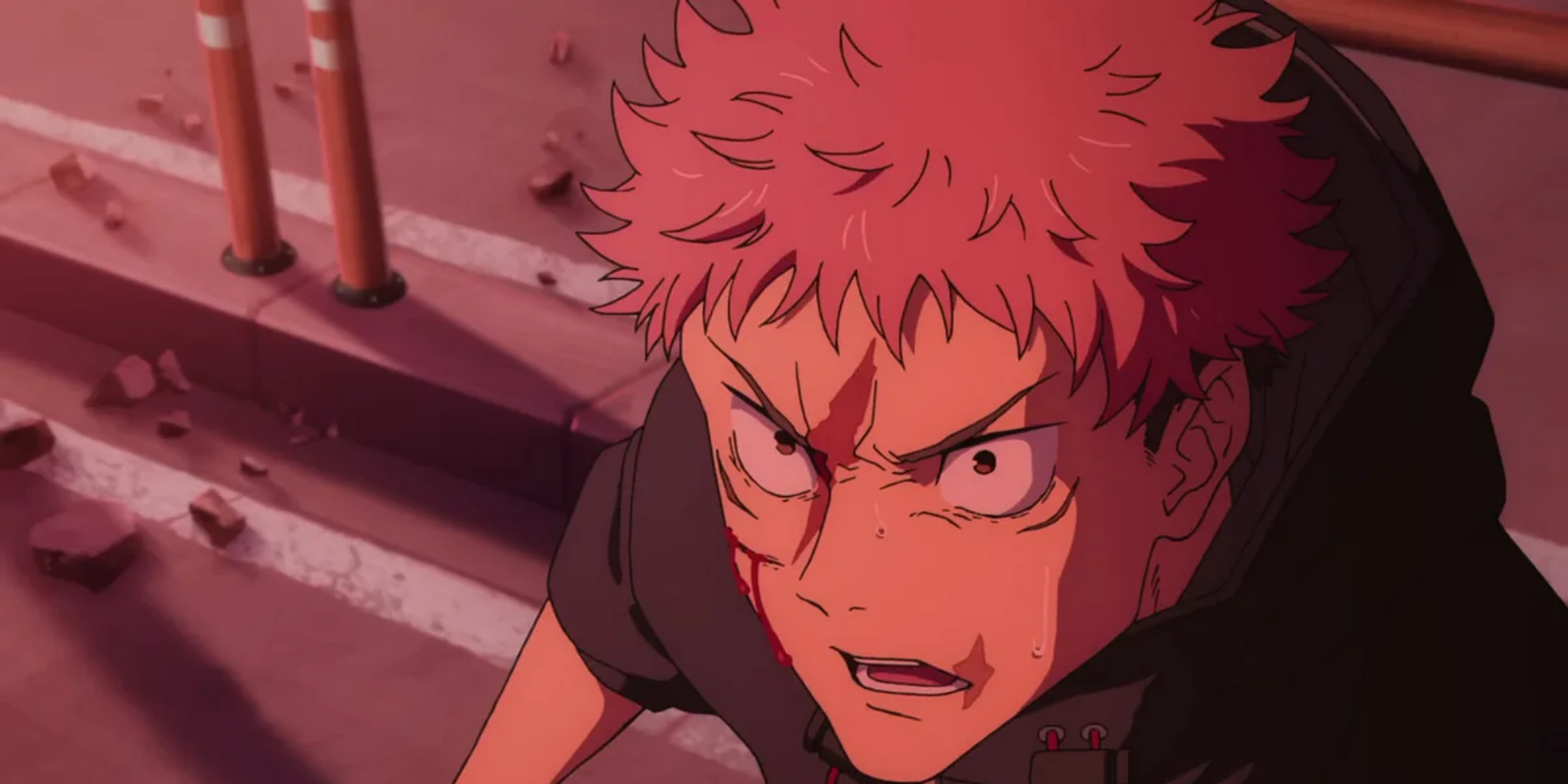 Jujutsu Kaisen Season 3 - Itadori Yuji covered in blood and looking angry