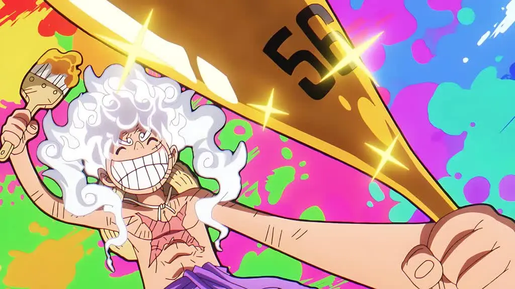 Luffy painting a giant baseball bat in Gear 5 form