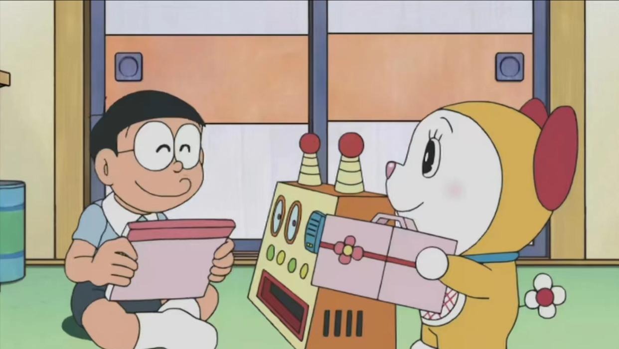 Dorami encourages Nobita to think and try on his own