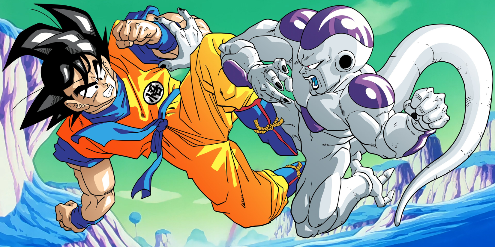 Goku versus Frieza battle scene from Dragon Ball Z anime