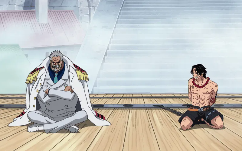 Garp crying after Ace's death in One Piece