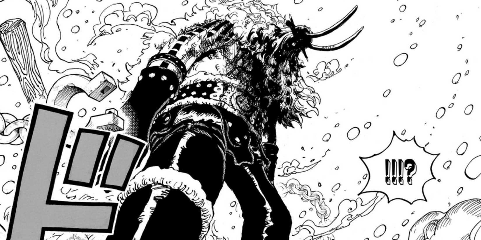 Loki standing tall showing his immense size in One Piece