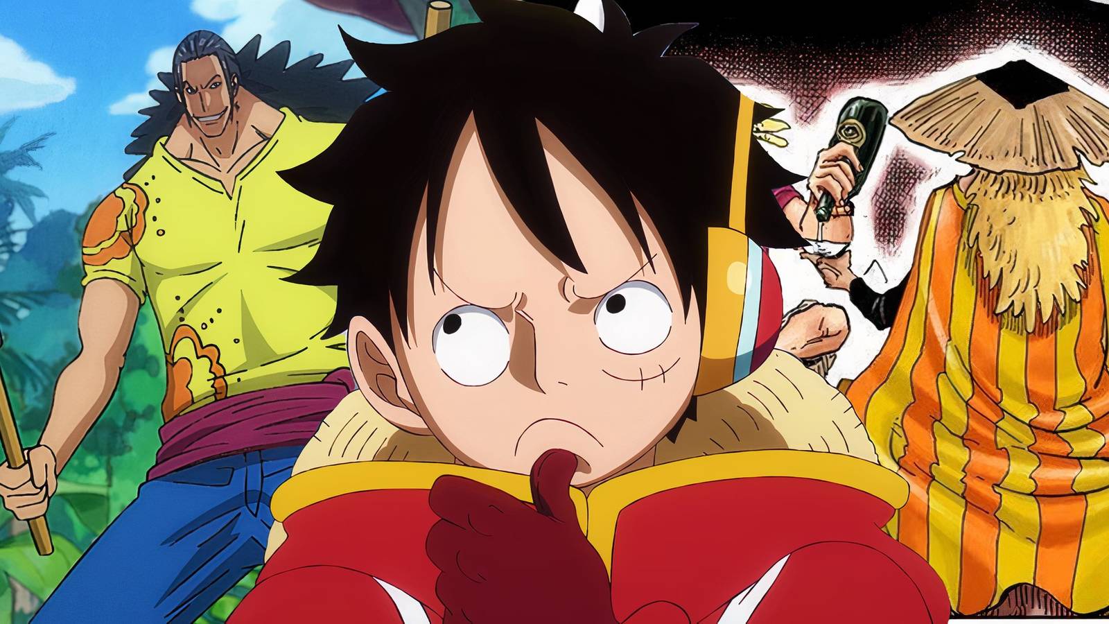 Luffy deep in thought in One Piece