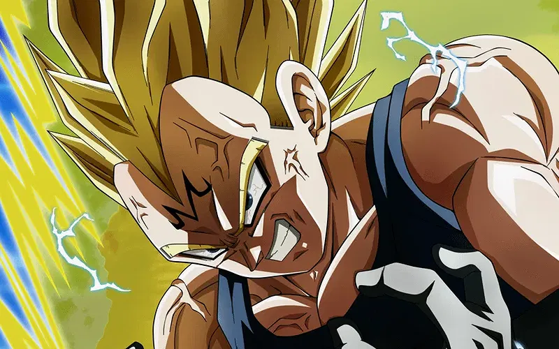 Close-up of Majin Vegeta's face