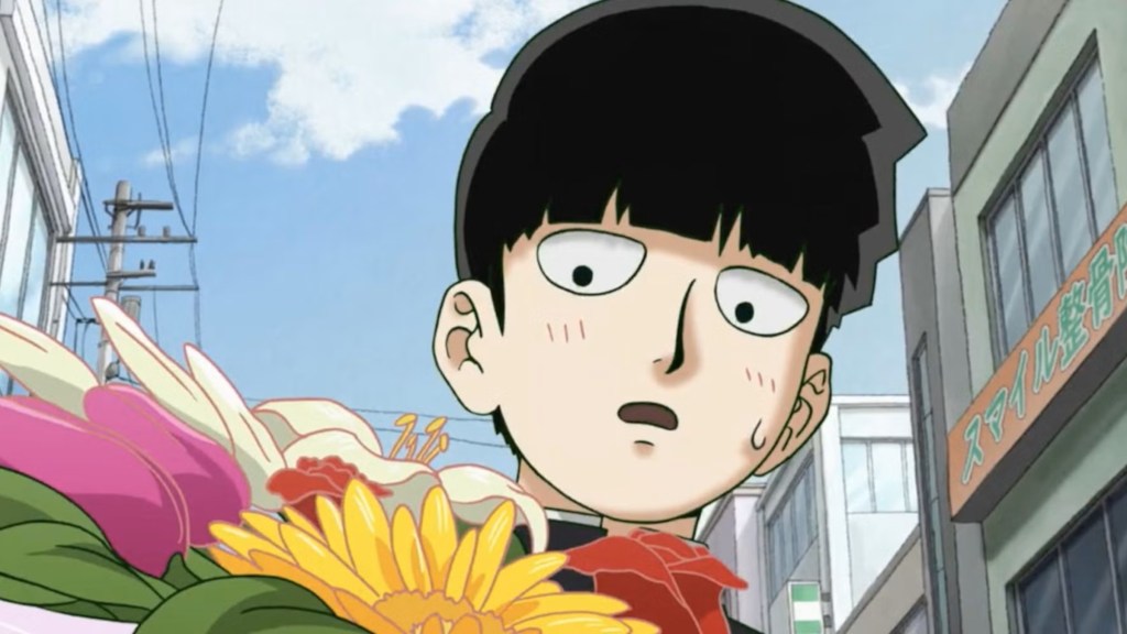 Mob from Mob Psycho 100 with flowers