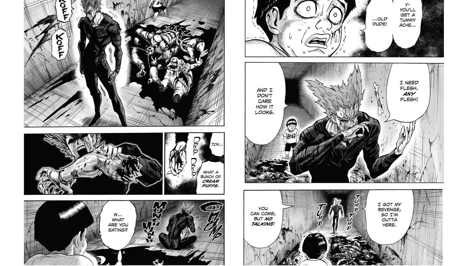 Garou eating monster flesh in One-Punch Man manga