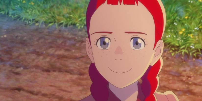 Anne smiling at Matthew outside Green Gables in Anne Shirley