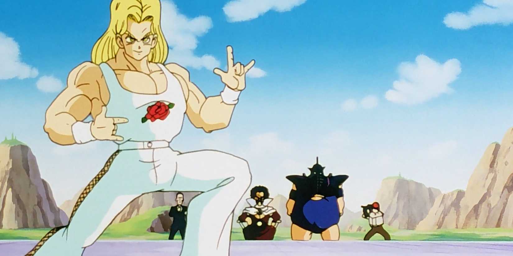 Mr. Satan posing with Caroni and Pirozhki