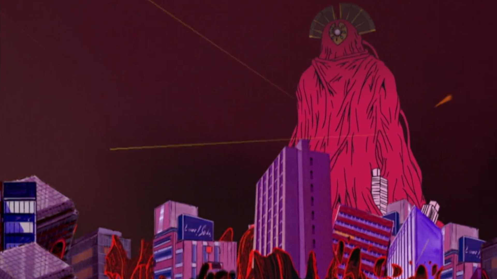 D-Reaper looming over Shinjuku in Digimon Tamers
