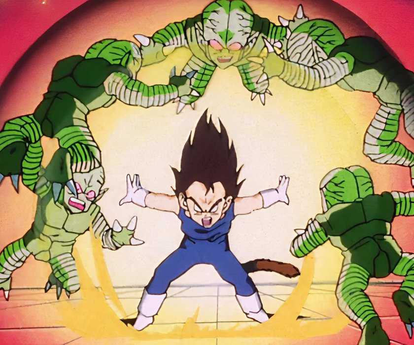 Kid Vegeta kills Saibamen in Dragon Ball Z