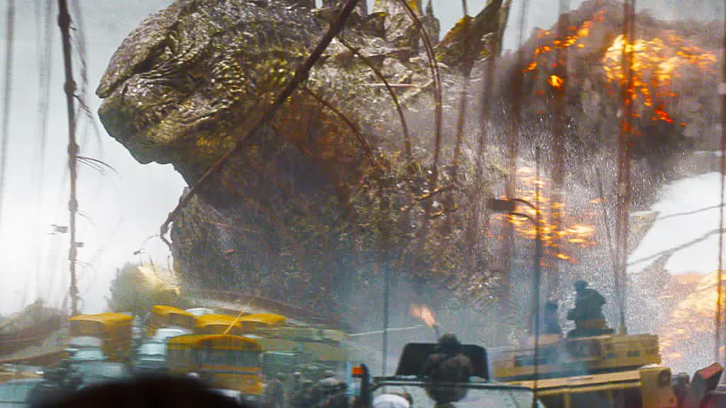 Godzilla destroying the bridge in Godzilla
