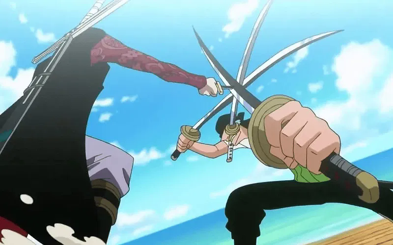 Zoro vs Mihawk in One Piece