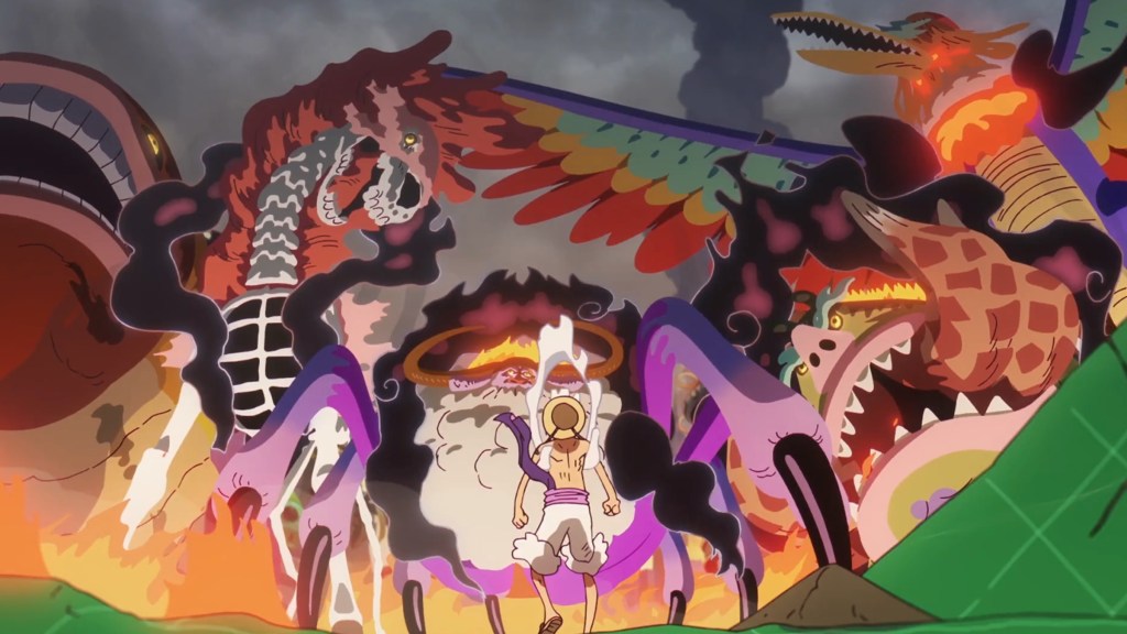 Five Elders in monstrous form on Egghead Island in One Piece