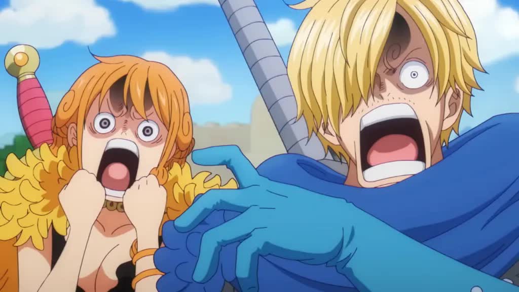 Shocked Sanji and Nami in One Piece