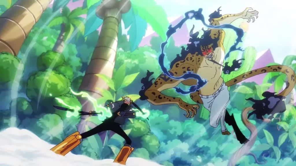 One Piece Zoro vs Rob Lucci intense fight