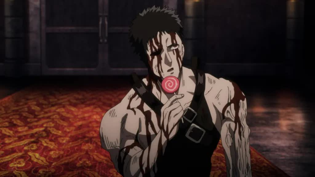 Zombieman holding a lollipop in One-Punch Man Season 3