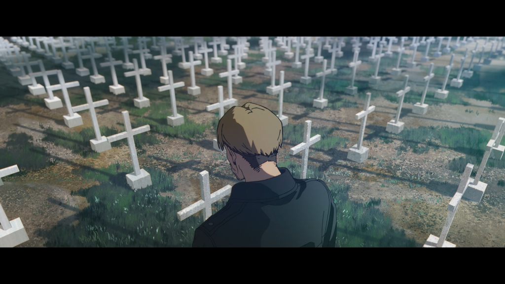 Kishibe at cemetery references Saving Private Ryan