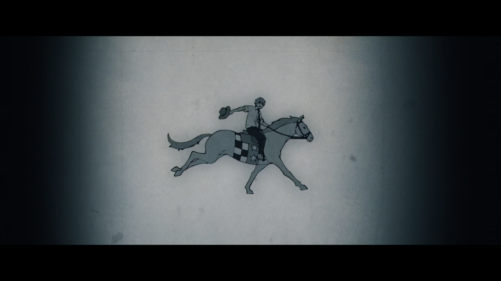 Denji riding horse in black and white references The Horse in Motion