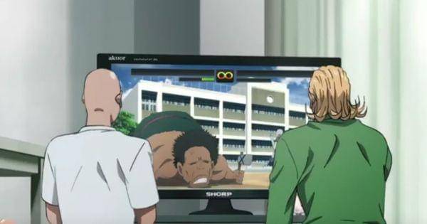 Saitama losing to King in a video game