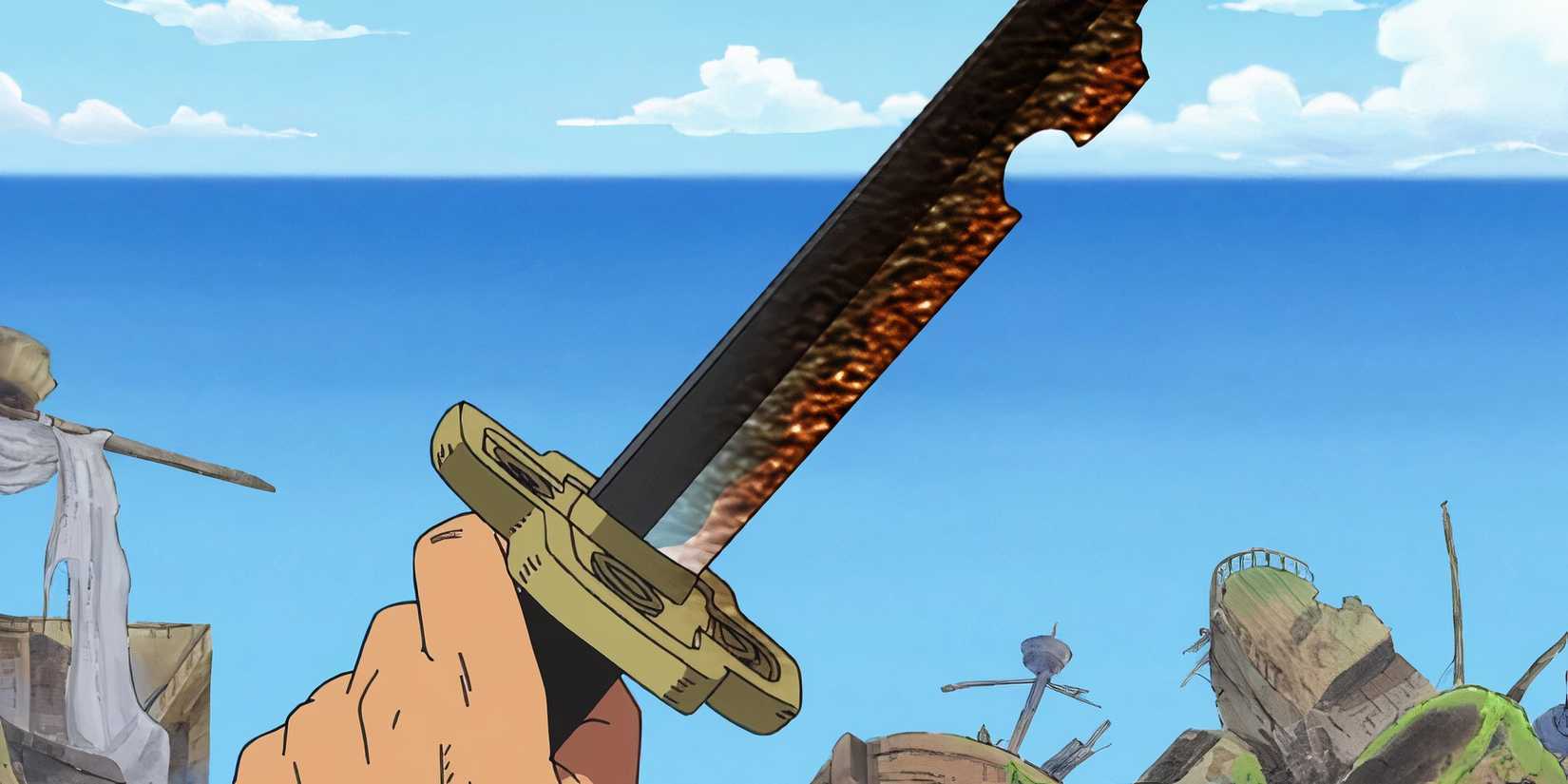 Zoro holding a broken Yubashiri sword