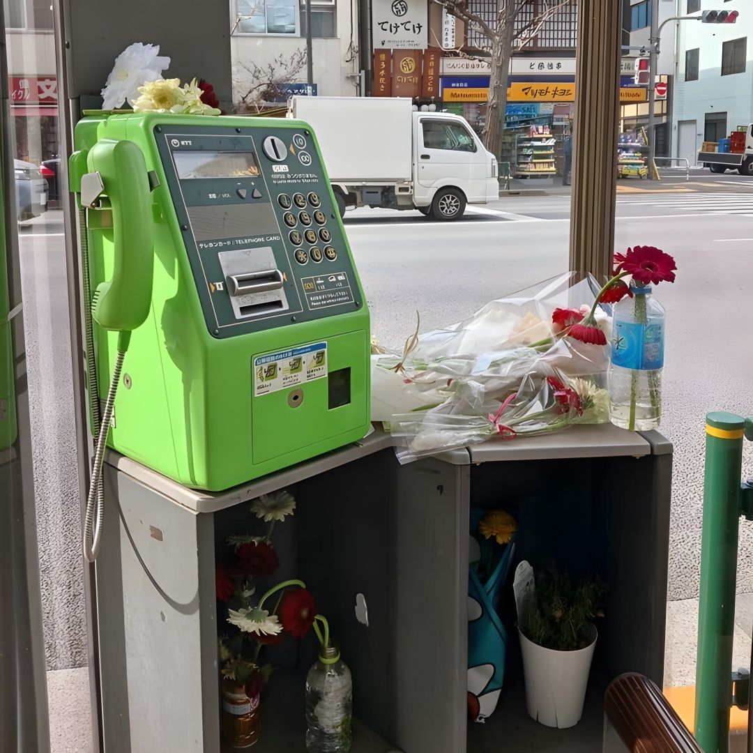 Fans leaving flowers at phone booth