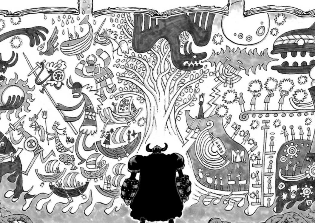 Ancient mural depicting key One Piece history