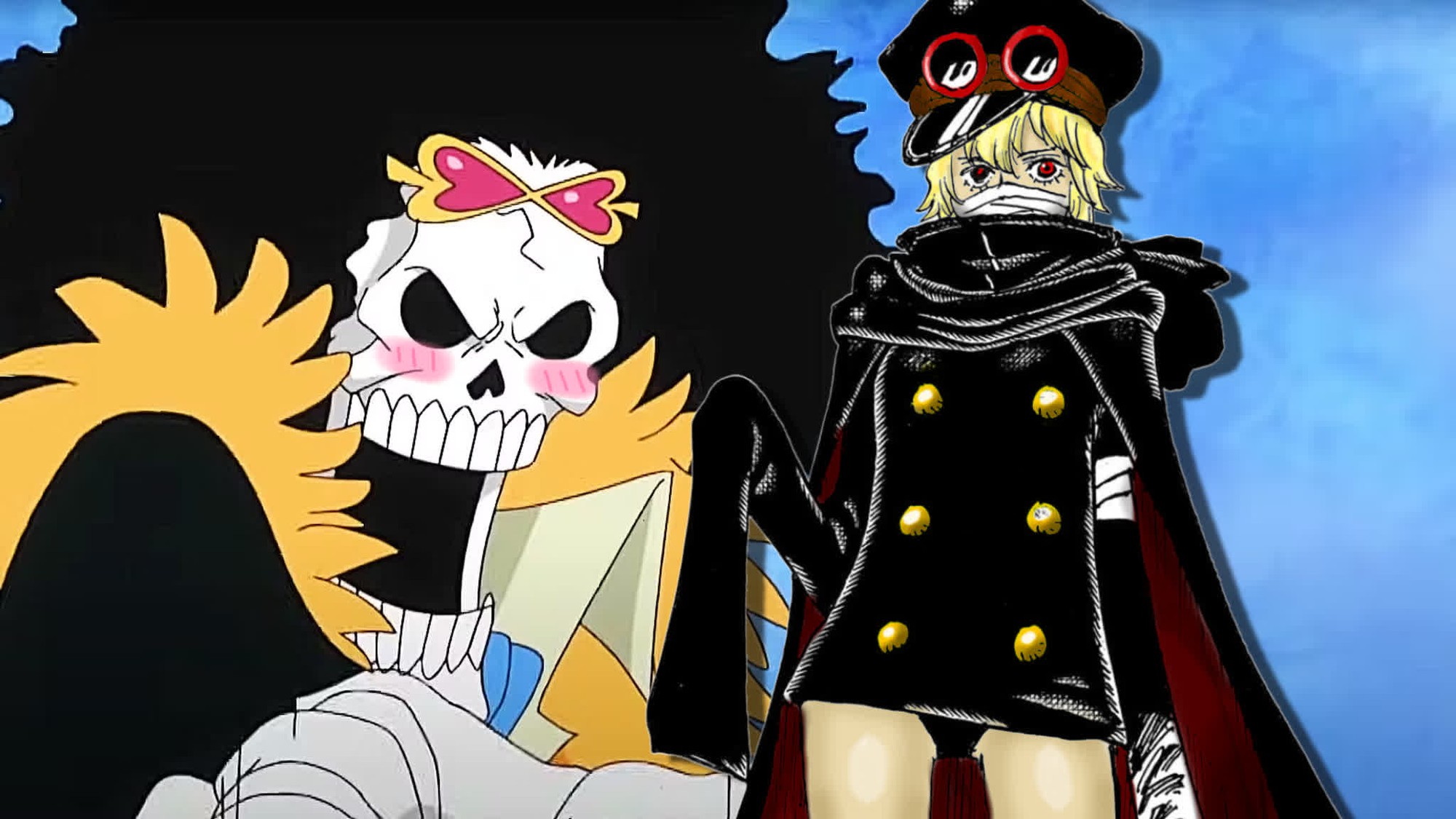 Brook blushing with Gunko from One Piece
