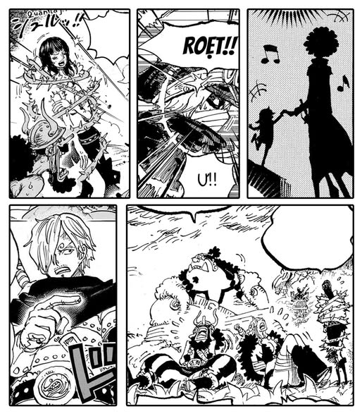 Nami's group escaping with Sanji's help in One Piece