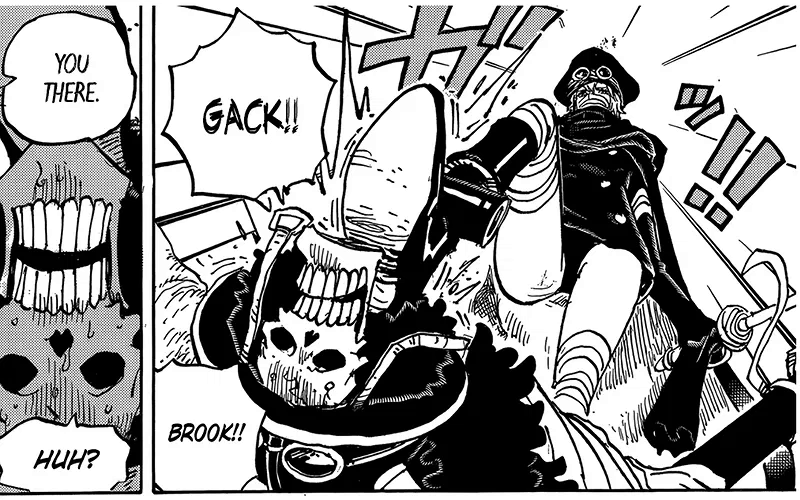 Gunko kicking Brook in One Piece chapter 1172